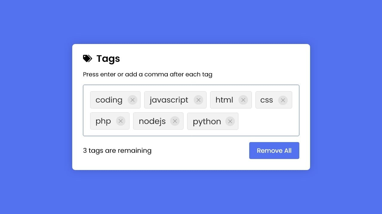 Add Tags Input Box in HTML CSS & JavaScript 1 Add Tags Input Box in HTML CSS & JavaScript