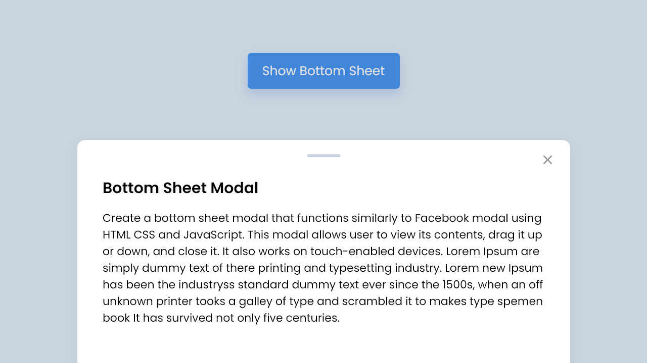 Create Draggable Bottom Sheet Modal in HTML CSS & JavaScript 1 Create A Draggable Bottom Sheet Modal in HTML CSS and JavaScript