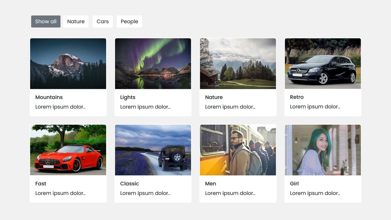 Responsive Filterable Image Gallery in HTML Bootstrap & JavaScript 1 Filterable Image Gallery in HTML CSS Bootstrap JavaScript